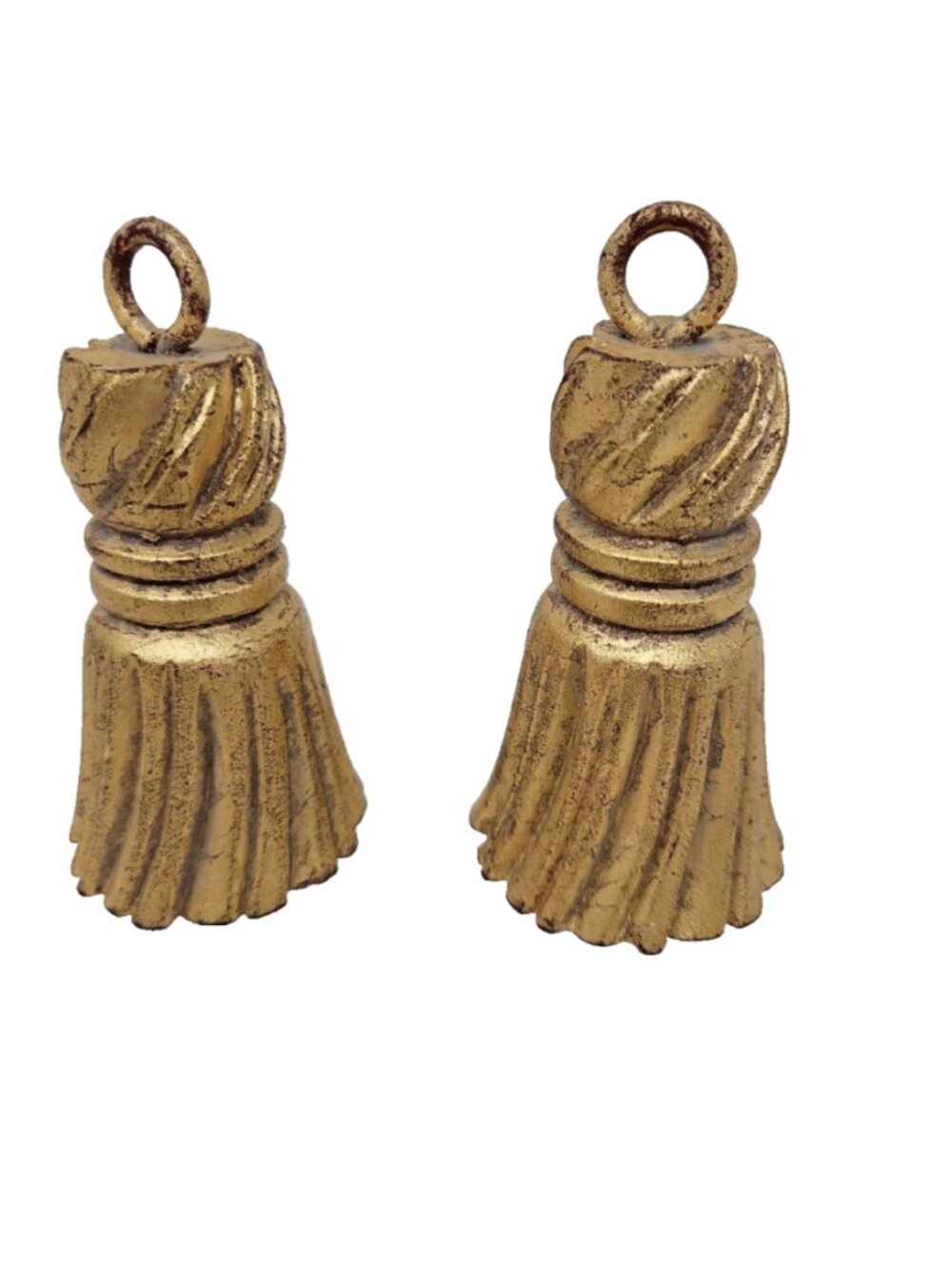 Pair Carved Gilt Wood Hanging Tassels French Napoleon III Florentine Toleware 4"